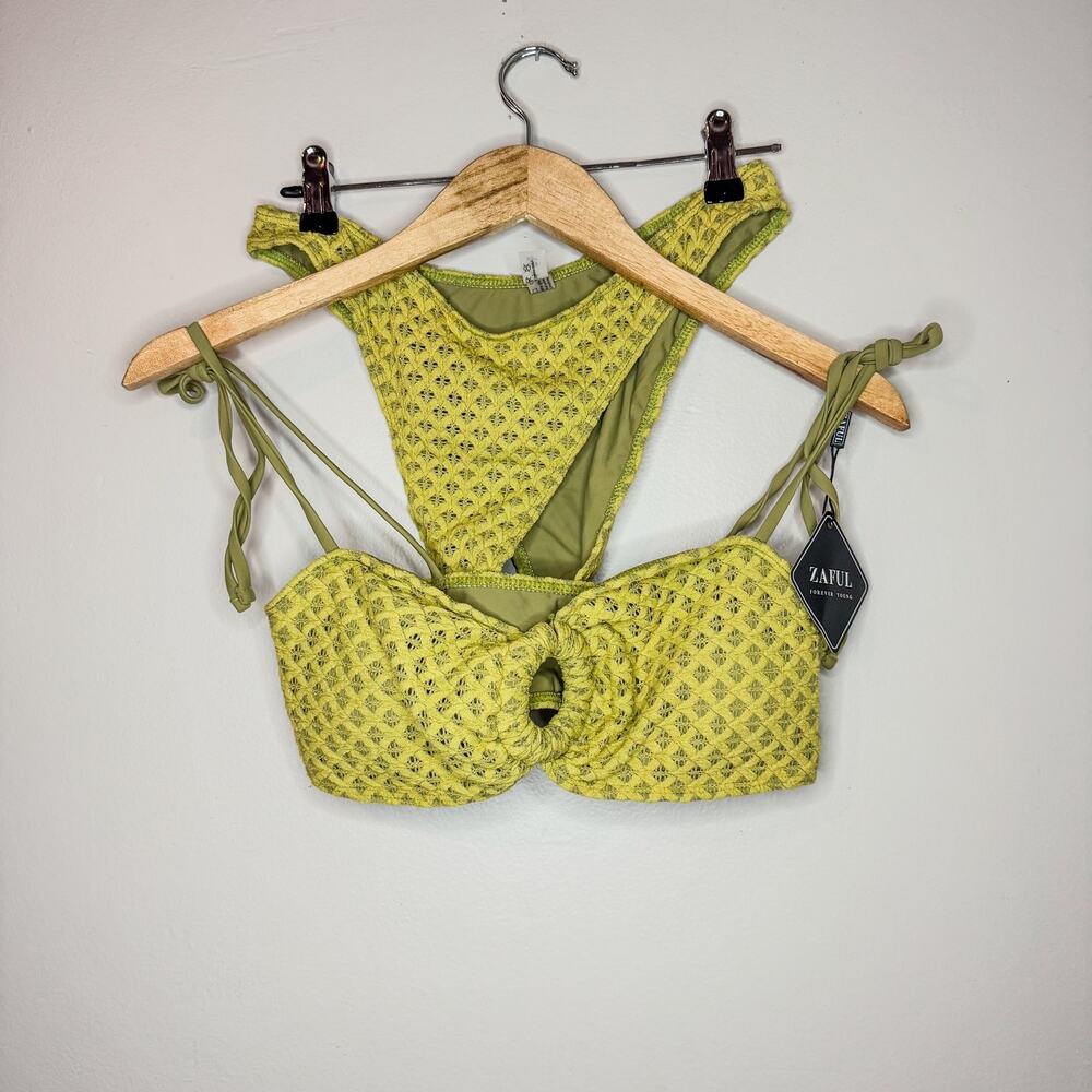 Zaful Olive Chartreuse Crochet Bikini Set High Cut Cheeky Two Piece Small